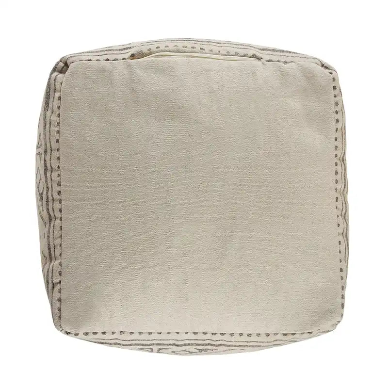 Pouf in Cotone a Fantasia Geometrica Beige/Grigio, Posto Singolo