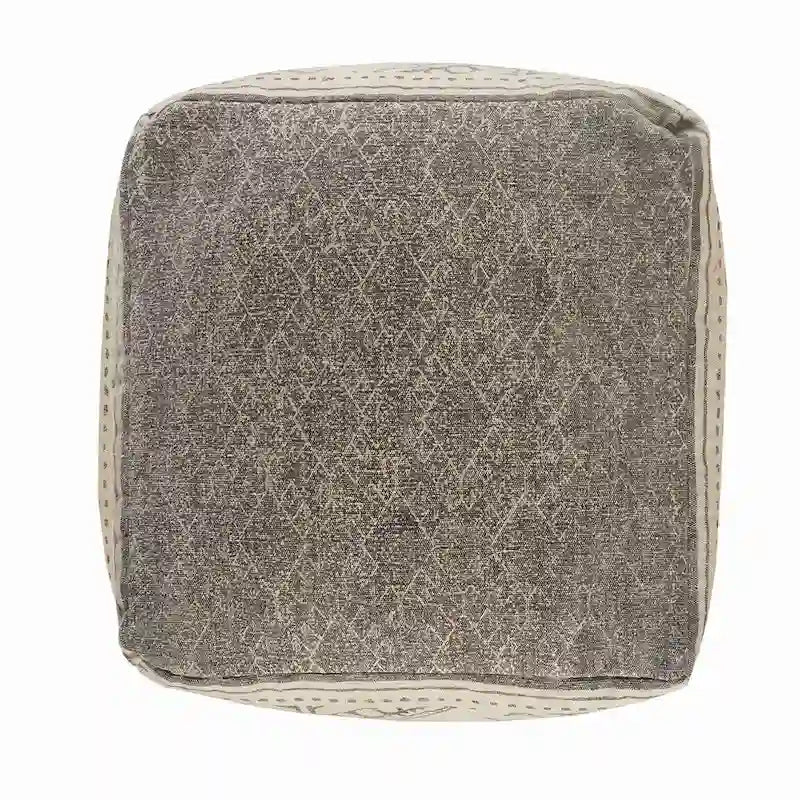 Pouf in Cotone a Fantasia Geometrica Beige/Grigio, Posto Singolo