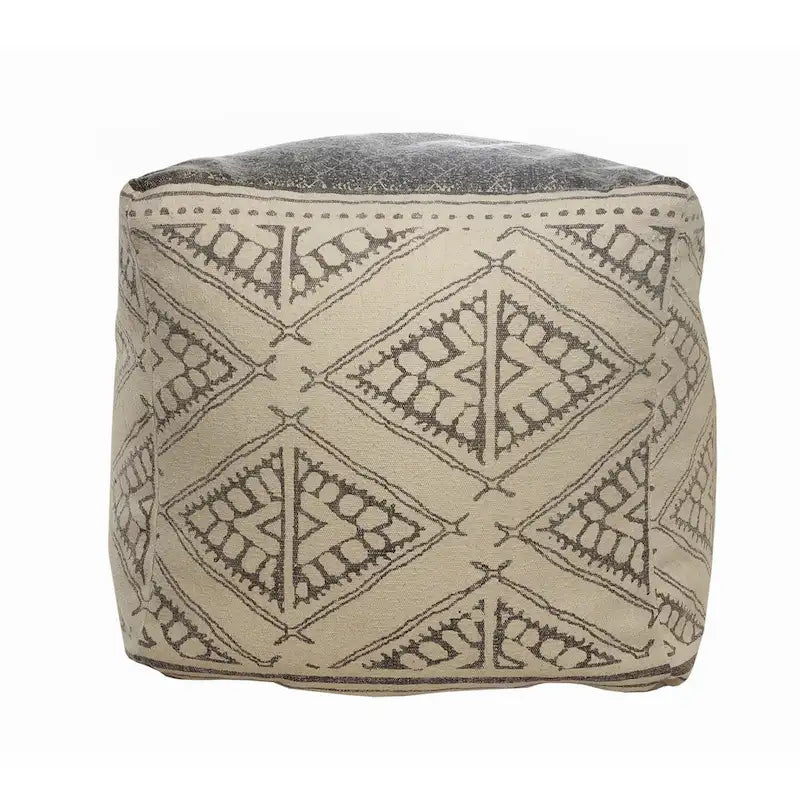Pouf in Cotone a Fantasia Geometrica Beige/Grigio, Posto Singolo