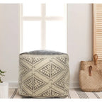 Pouf in Cotone a Fantasia Geometrica Beige/Grigio, Posto Singolo