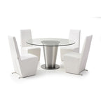 Tavolo da pranzo rotondo in vetro trasparente con base in acciaio inossidabile – Posti 4–6