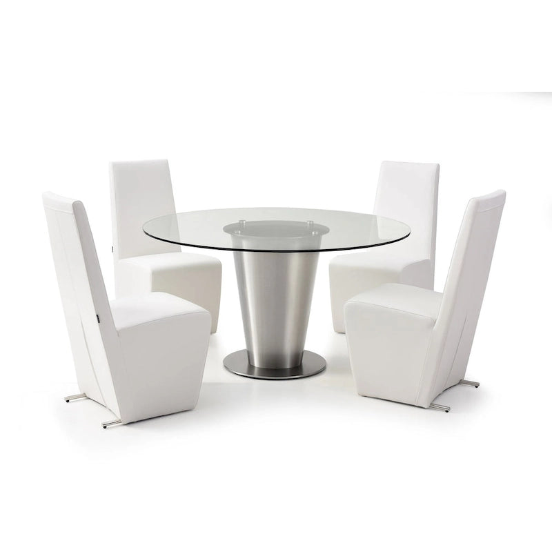 Tavolo da pranzo rotondo in vetro trasparente con base in acciaio inossidabile – Posti 4–6