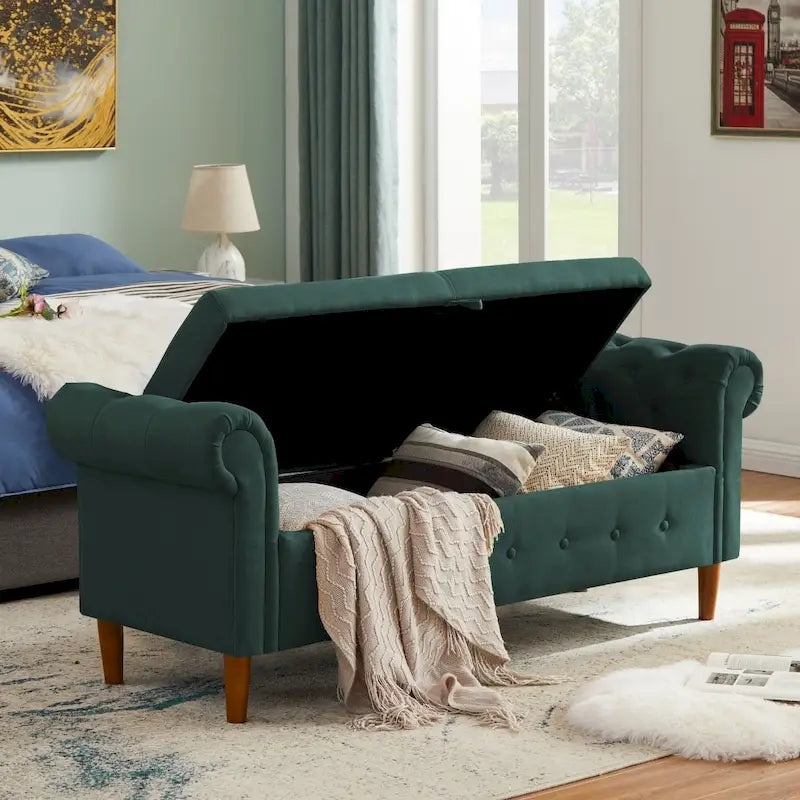 Panca Poggiapiedi con Braccioli Arrotolati e Contenitore, Grigio Scuro / Verde / Blu Scuro / Giallo / Beige, Singola