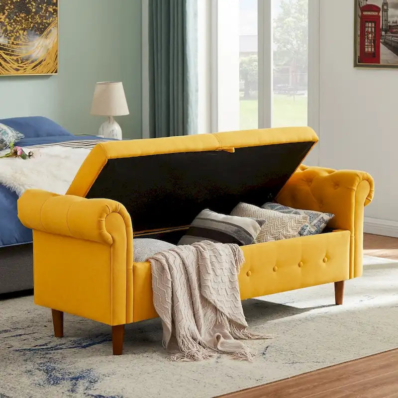 Panca Poggiapiedi con Braccioli Arrotolati e Contenitore, Grigio Scuro / Verde / Blu Scuro / Giallo / Beige, Singola