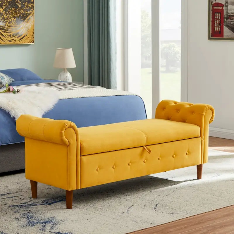 Panca Poggiapiedi con Braccioli Arrotolati e Contenitore, Grigio Scuro / Verde / Blu Scuro / Giallo / Beige, Singola