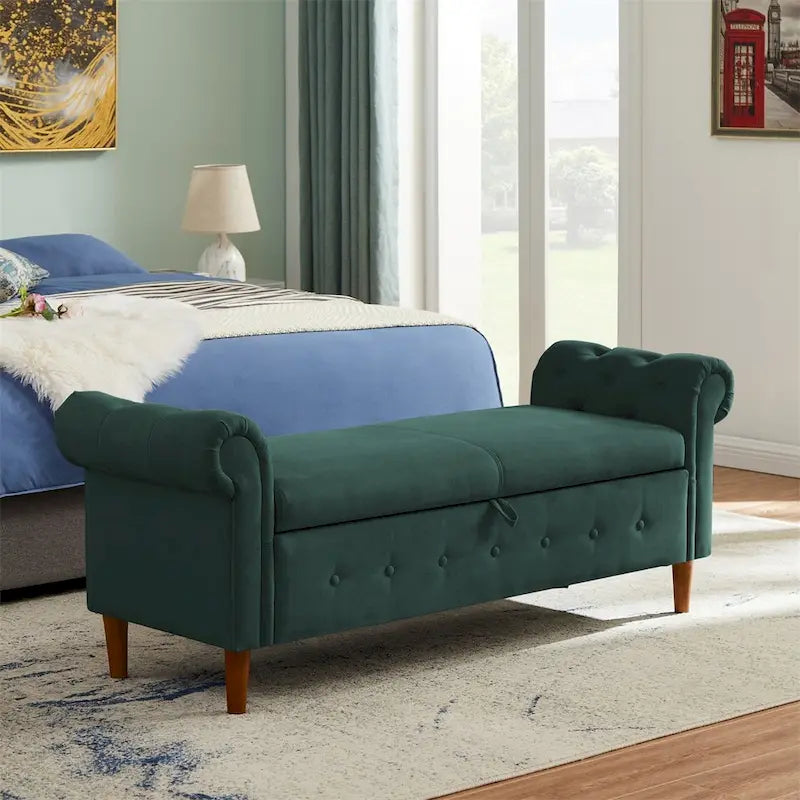 Panca Poggiapiedi con Braccioli Arrotolati e Contenitore, Grigio Scuro / Verde / Blu Scuro / Giallo / Beige, Singola