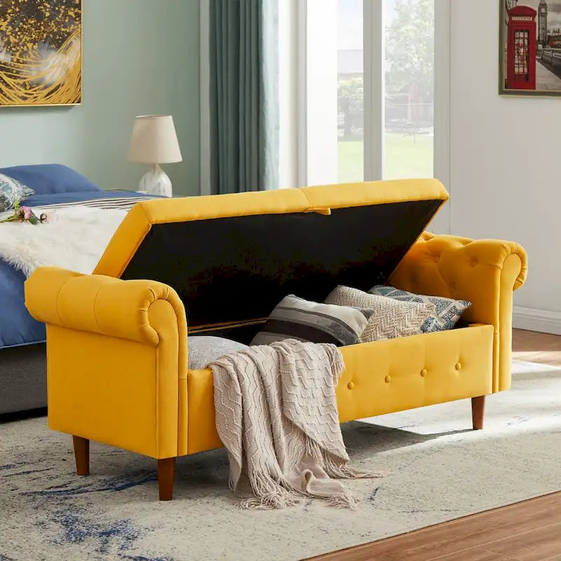 Panca Poggiapiedi con Braccioli Arrotolati e Contenitore, Grigio Scuro / Verde / Blu Scuro / Giallo / Beige, Singola
