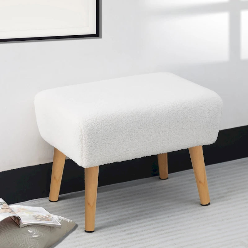 Poggiapiedi/Ottoman in tessuto di velluto bianco a righe con gambe in legno, 1 persona