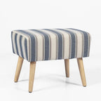 Poggiapiedi/Ottoman in tessuto di velluto bianco a righe con gambe in legno, 1 persona