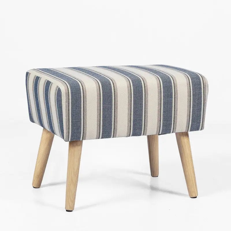 Poggiapiedi/Ottoman in tessuto di velluto bianco a righe con gambe in legno, 1 persona