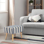 Poggiapiedi/Ottoman in tessuto di velluto bianco a righe con gambe in legno, 1 persona