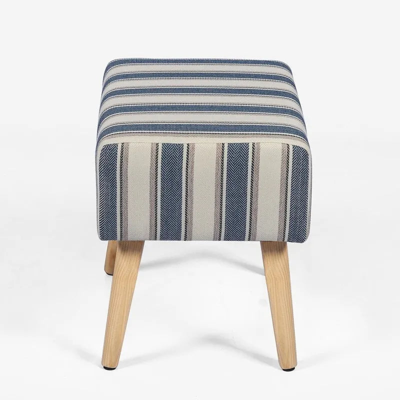 Poggiapiedi/Ottoman in tessuto di velluto bianco a righe con gambe in legno, 1 persona