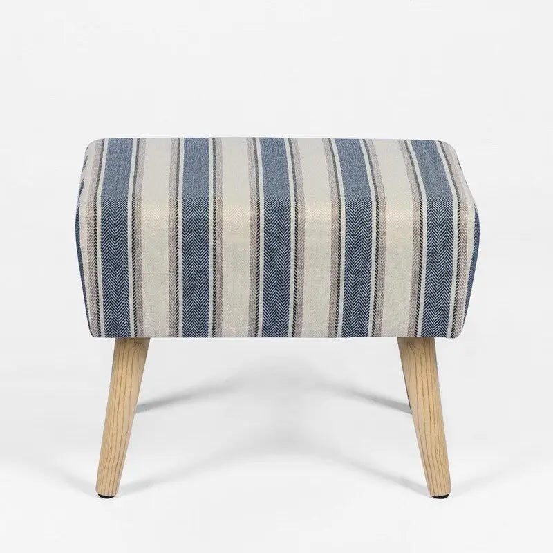 Poggiapiedi/Ottoman in tessuto di velluto bianco a righe con gambe in legno, 1 persona