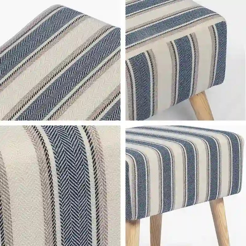 Poggiapiedi/Ottoman in tessuto di velluto bianco a righe con gambe in legno, 1 persona