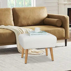Poggiapiedi/Ottoman in tessuto di velluto bianco a righe con gambe in legno, 1 persona