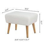 Poggiapiedi/Ottoman in tessuto di velluto bianco a righe con gambe in legno, 1 persona
