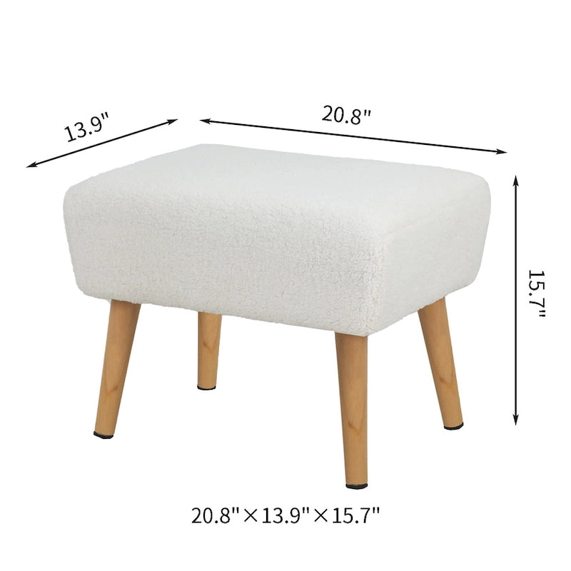 Poggiapiedi/Ottoman in tessuto di velluto bianco a righe con gambe in legno, 1 persona