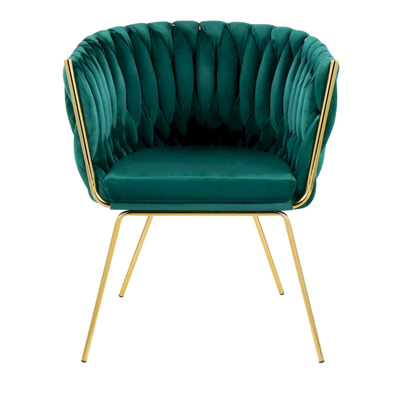 Poltrona d'Appoggio in Velluto Intrecciato, Verde / Bianco / Argento, 1 Posto
