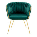 Poltrona d'Appoggio in Velluto Intrecciato, Verde / Bianco / Argento, 1 Posto