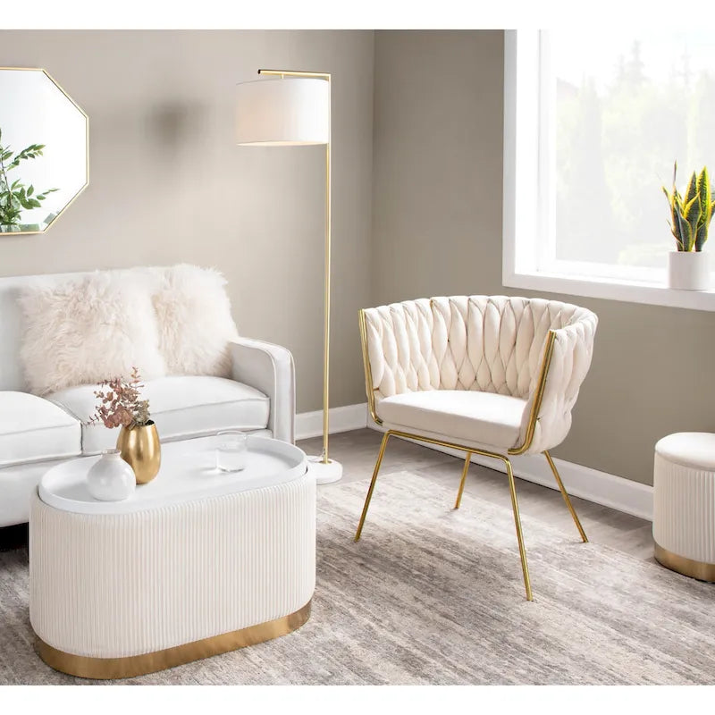 Poltrona d'Appoggio in Velluto Intrecciato, Verde / Bianco / Argento, 1 Posto