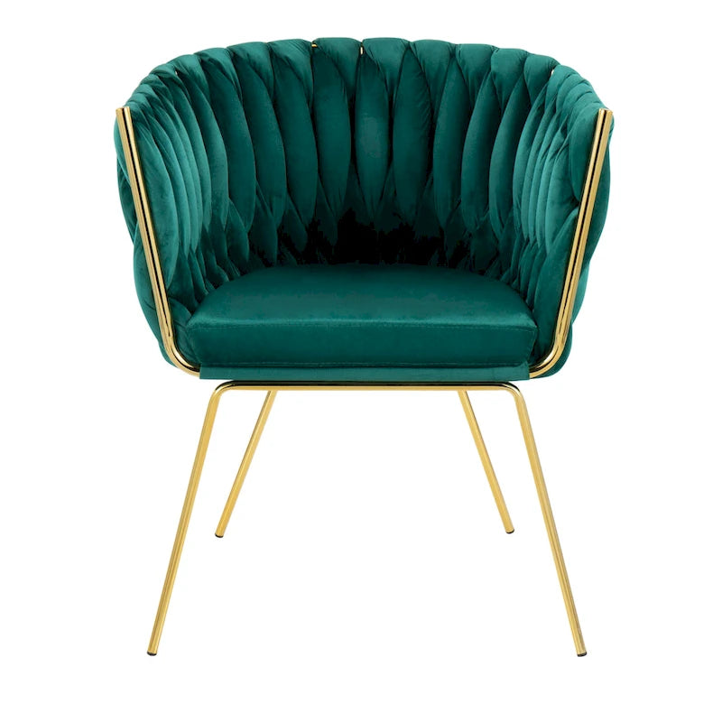 Poltrona d'Appoggio in Velluto Intrecciato, Verde / Bianco / Argento, 1 Posto