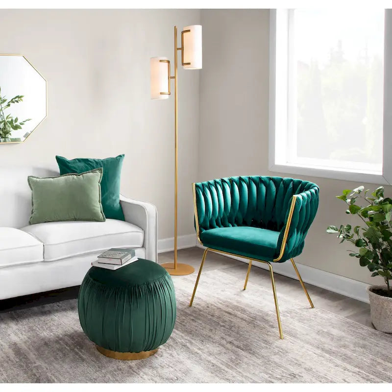 Poltrona d'Appoggio in Velluto Intrecciato, Verde / Bianco / Argento, 1 Posto