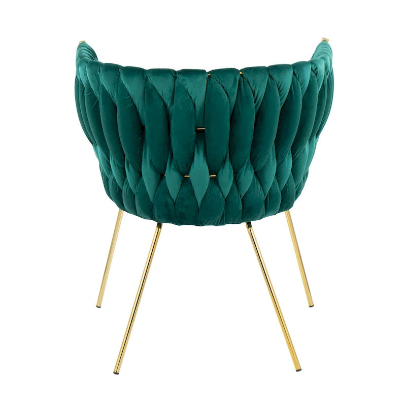 Poltrona d'Appoggio in Velluto Intrecciato, Verde / Bianco / Argento, 1 Posto