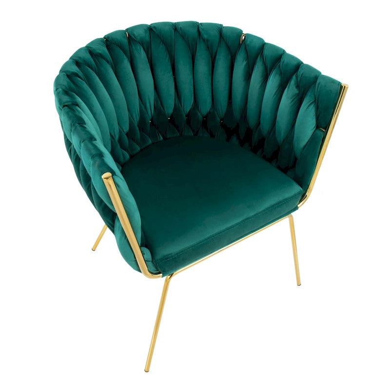 Poltrona d'Appoggio in Velluto Intrecciato, Verde / Bianco / Argento, 1 Posto