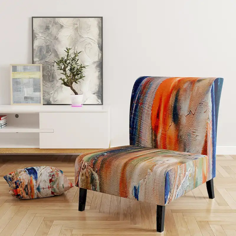 Poltrona con Stampa Astratta Multicolore – Stile Laterale / Slipper / con Braccioli, 1 Posto