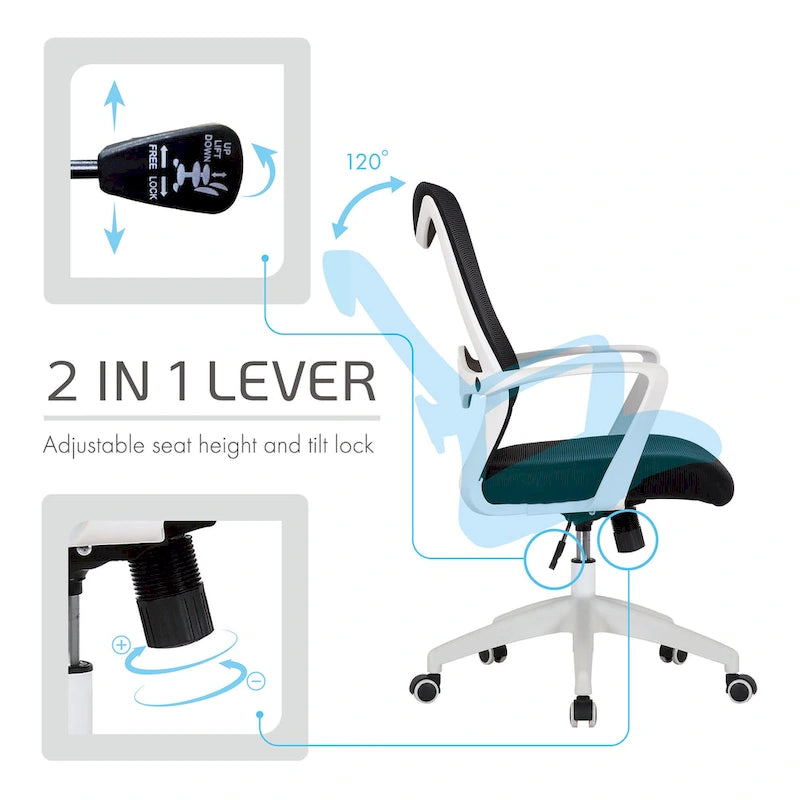 Sedia da ufficio girevole con schienale in rete regolabile in altezza – rosa / bianco / blu / nero, 1 persona