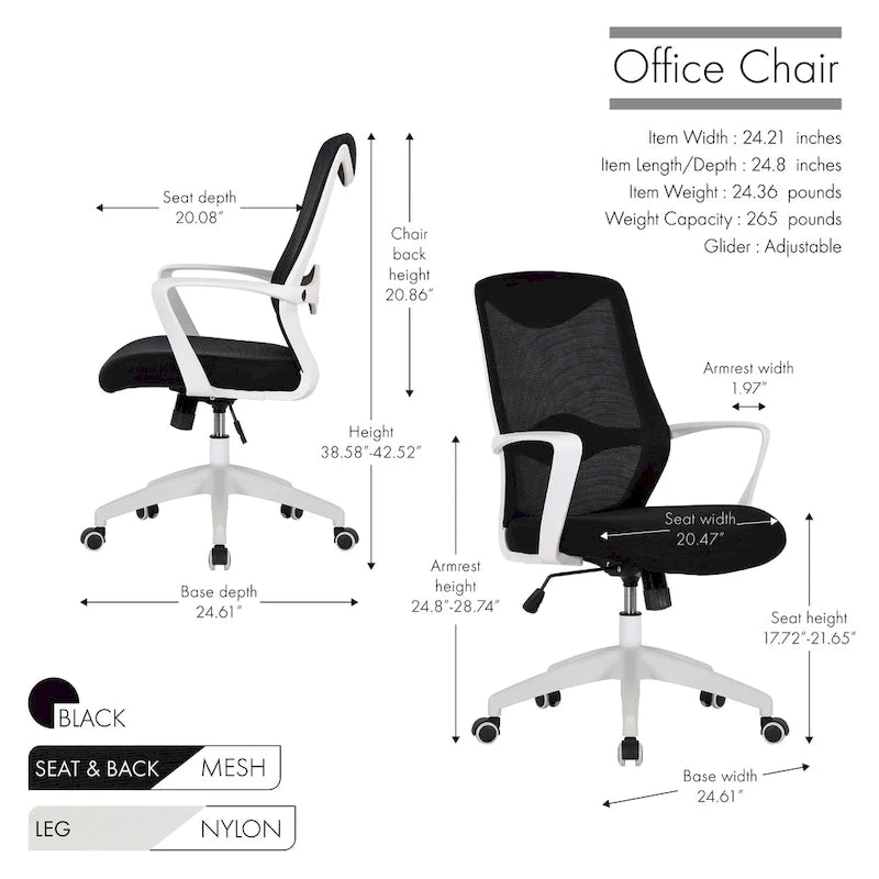 Sedia da ufficio girevole con schienale in rete regolabile in altezza – rosa / bianco / blu / nero, 1 persona