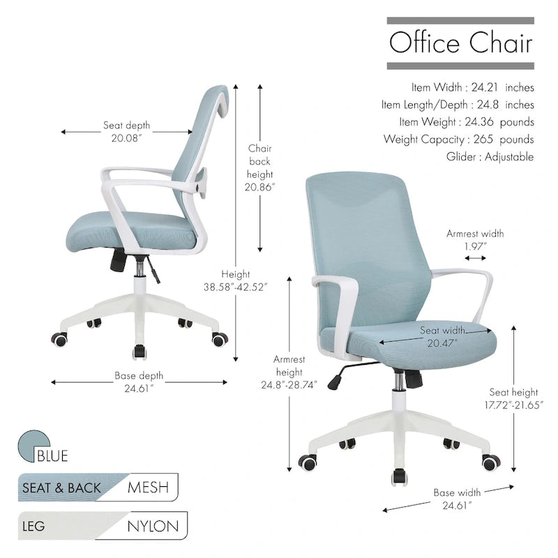 Sedia da ufficio girevole con schienale in rete regolabile in altezza – rosa / bianco / blu / nero, 1 persona