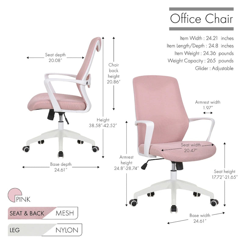 Sedia da ufficio girevole con schienale in rete regolabile in altezza – rosa / bianco / blu / nero, 1 persona
