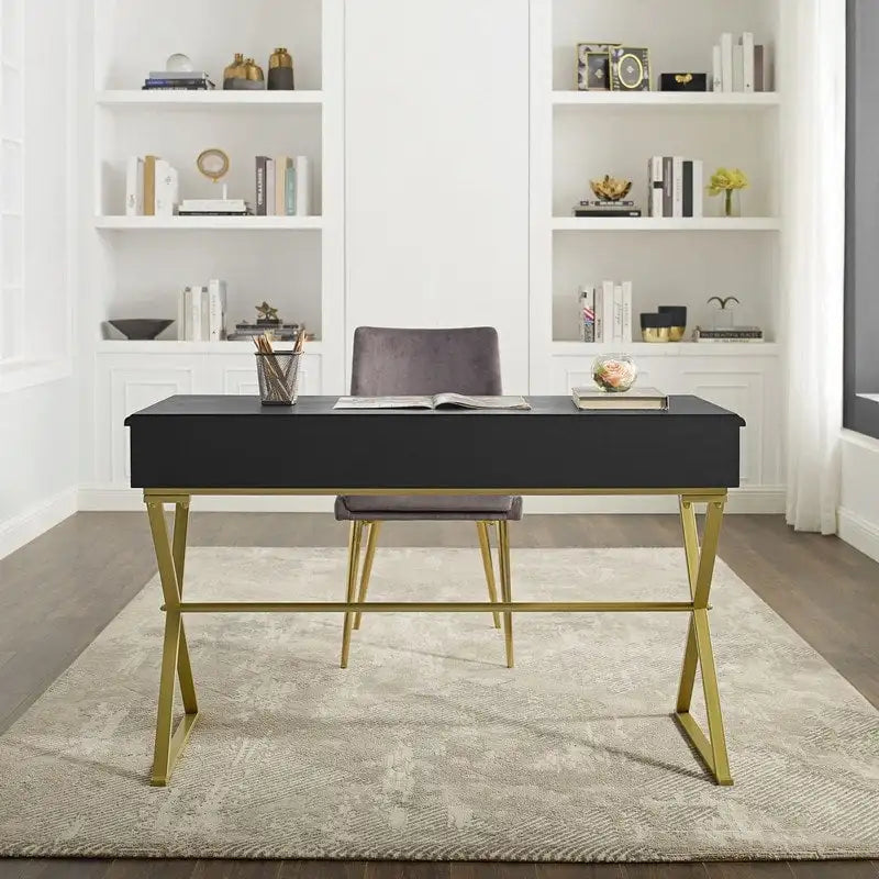 Scrivania da Campagna, 2 Cassetti, Bianco / Nero / Grigio, 1 Persona