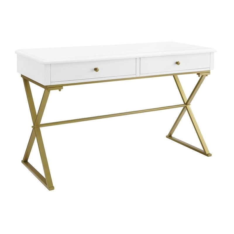 Scrivania da Campagna, 2 Cassetti, Bianco / Nero / Grigio, 1 Persona