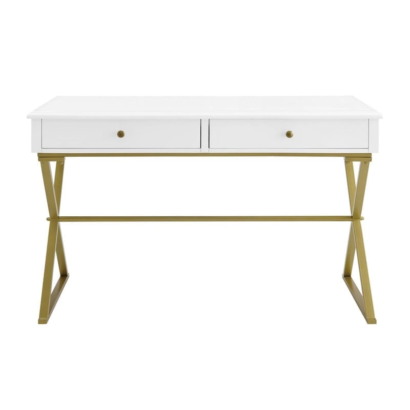 Scrivania da Campagna, 2 Cassetti, Bianco / Nero / Grigio, 1 Persona