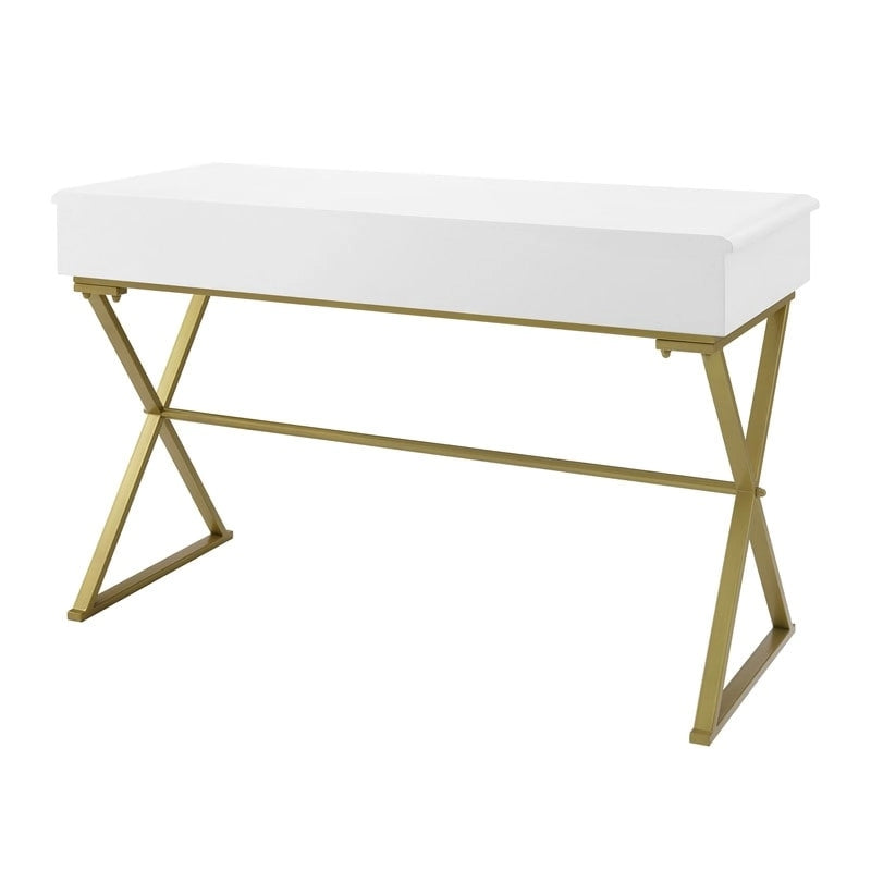 Scrivania da Campagna, 2 Cassetti, Bianco / Nero / Grigio, 1 Persona