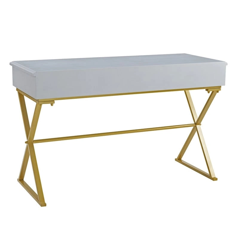 Scrivania da Campagna, 2 Cassetti, Bianco / Nero / Grigio, 1 Persona