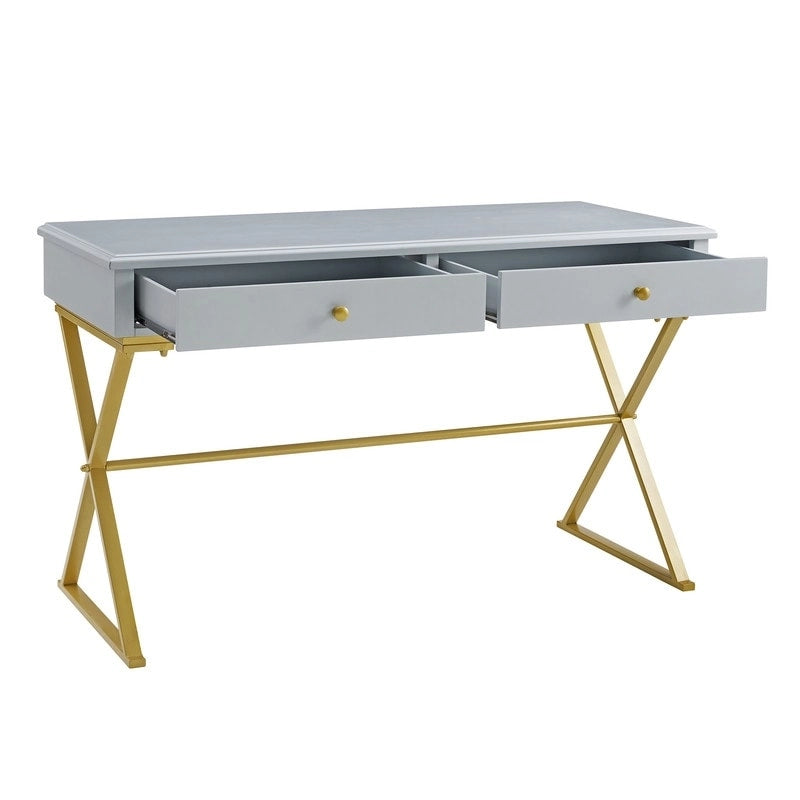 Scrivania da Campagna, 2 Cassetti, Bianco / Nero / Grigio, 1 Persona