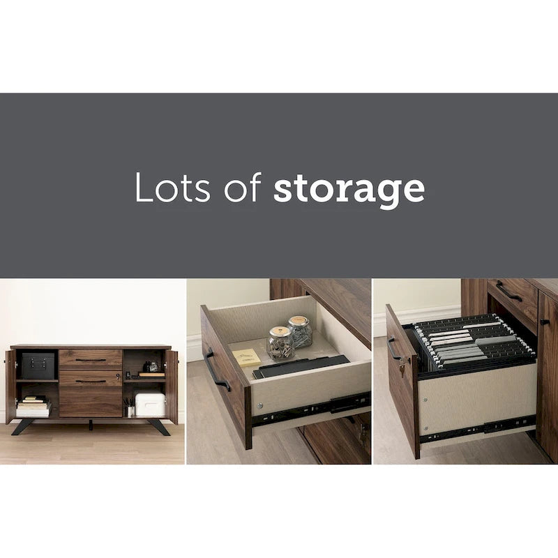 Credenza marrone/beige a 2 cassetti con ante – 1 persona