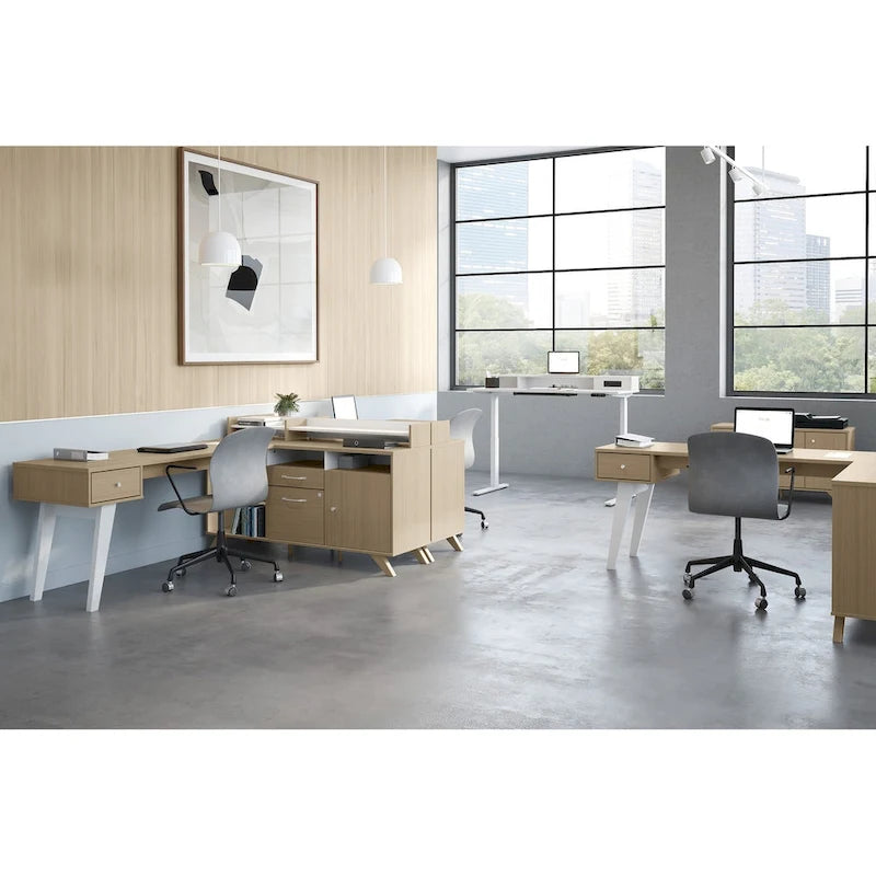 Credenza marrone/beige a 2 cassetti con ante – 1 persona