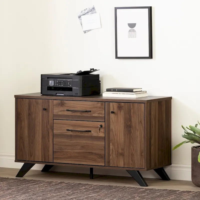 Credenza marrone/beige a 2 cassetti con ante – 1 persona
