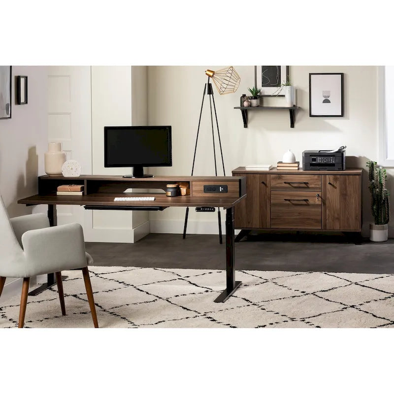 Credenza marrone/beige a 2 cassetti con ante – 1 persona