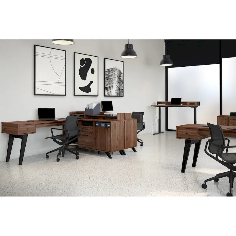 Credenza marrone/beige a 2 cassetti con ante – 1 persona