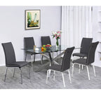 Set da pranzo da 7 pezzi grigio scuro/argento – Tavolo in vetro e sedie in ecopelle, 6 posti