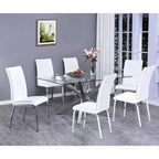 Set da pranzo da 7 pezzi grigio scuro/argento – Tavolo in vetro e sedie in ecopelle, 6 posti