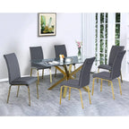 Set da pranzo da 7 pezzi grigio scuro/argento – Tavolo in vetro e sedie in ecopelle, 6 posti