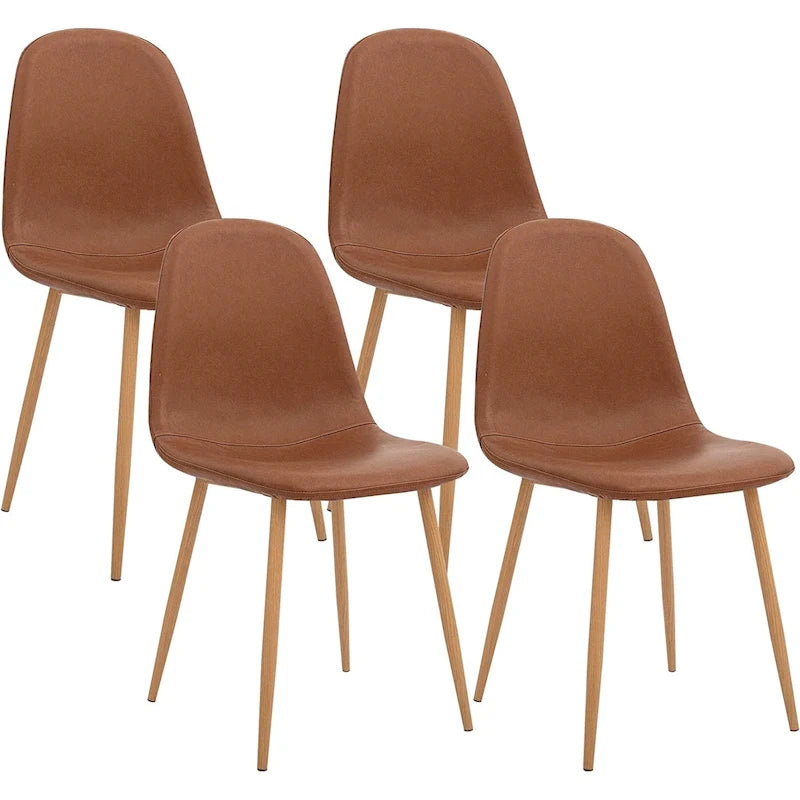 Sedia Laterale con Seduta Ammortizzata in PU Lavabile e Gambe in Metallo, Set da 4, Marrone