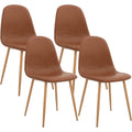Sedia Laterale con Seduta Ammortizzata in PU Lavabile e Gambe in Metallo, Set da 4, Marrone