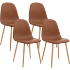 Sedia Laterale con Seduta Ammortizzata in PU Lavabile e Gambe in Metallo, Set da 4, Marrone